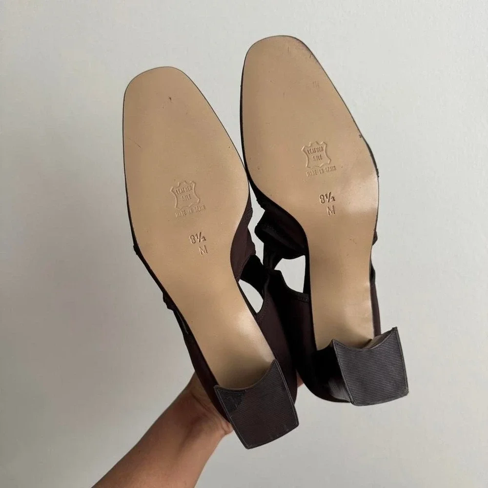 Vintage 90s‎ Chocolate Brown Heel Fabric y2k minimal designer block square toe